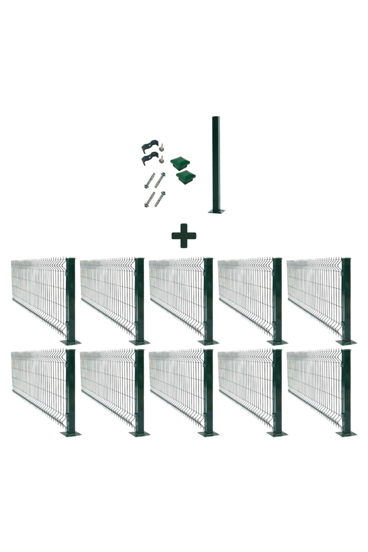 Telfence 10'lu Panel Çit Takım Çift Telli 1 Direk Avantaj Paketi 50cm Yeşil Renk (25 METRE)