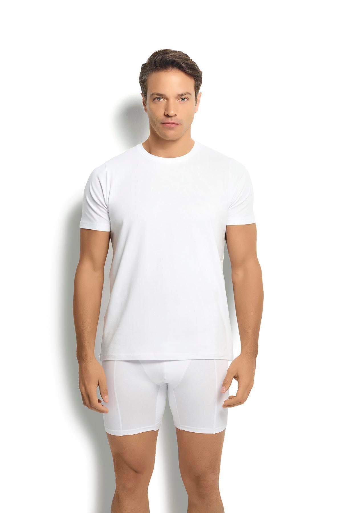 Jiber Erkek Beyaz Pamuklu Likralı T-shirt 133
