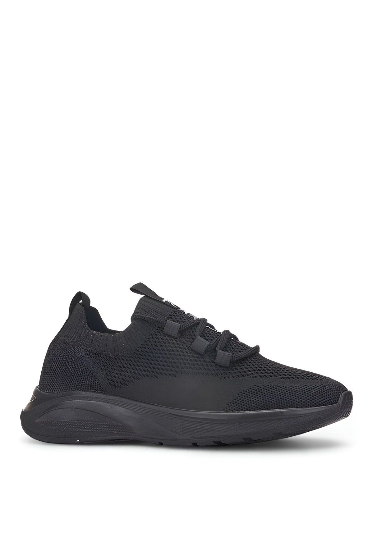 İmerShoes Günlük Kadın Siyah Siyah Triko Sneaker Bağcıklı Çorap Kalın Topuklu Oval Burunlu Spor Ayakkabı 625