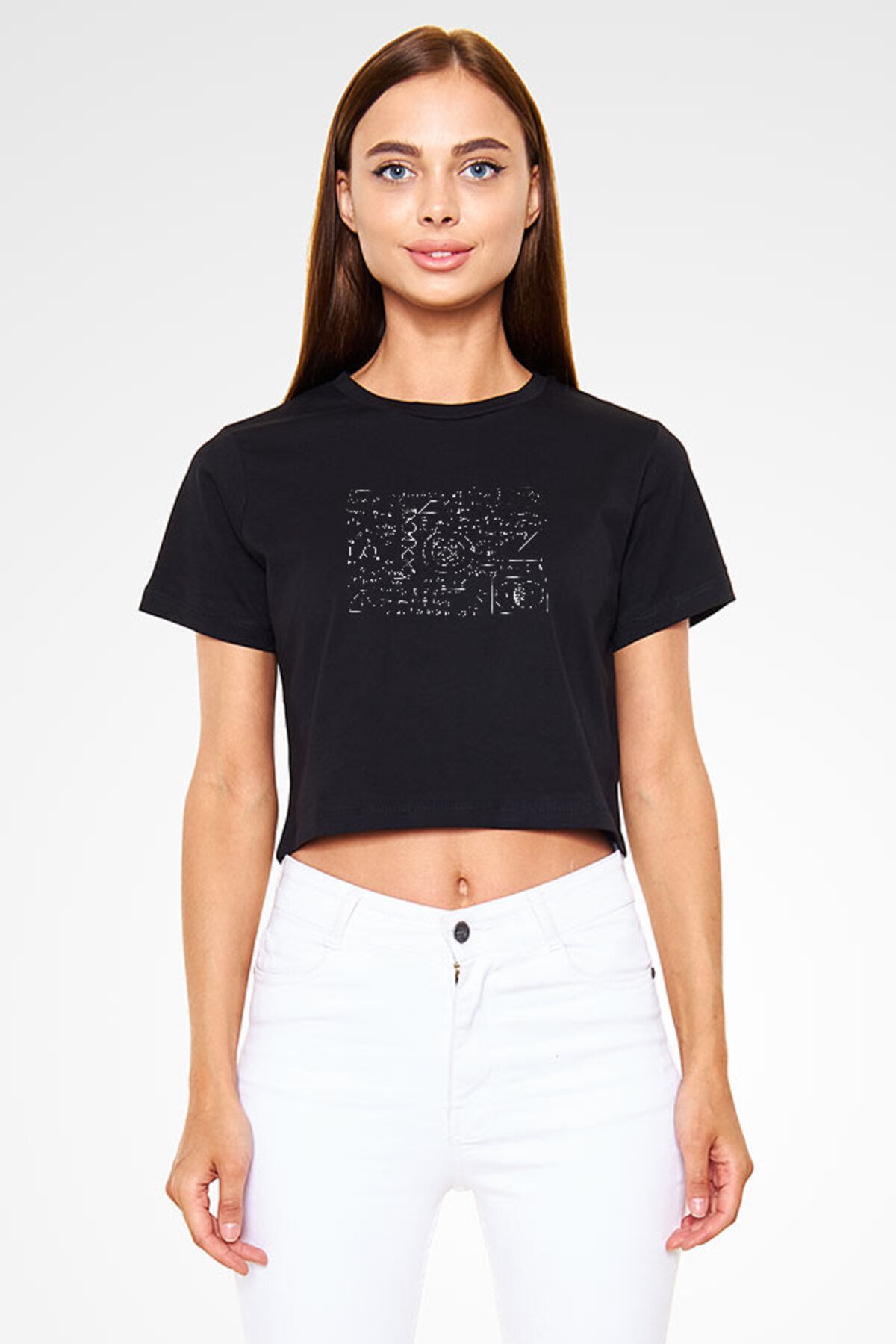 Darkhane Kimya Fizik Matematik Denklemleri Siyah Unisex Crop Top Tişört T-Shirt
