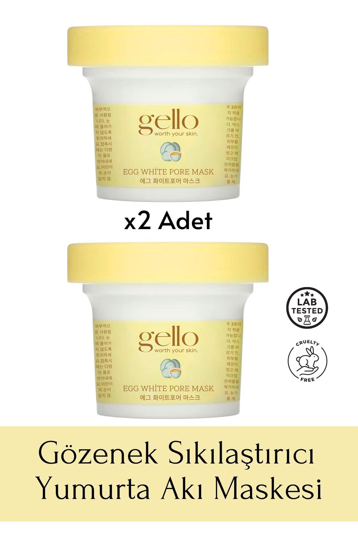GELLO 2 Adet Gözenek Sıkılaştırıcı Yumurta Akı Maskesi - Egg White Pore Mask 2'li Paket