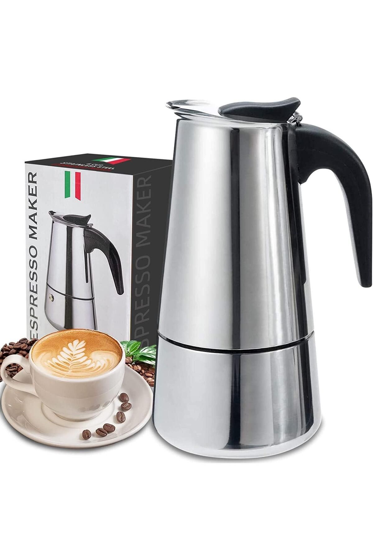 PERLOTUS 4 Kişilik Çelik Mokapot Espresso Filtre Italyan Kahve Makinesi