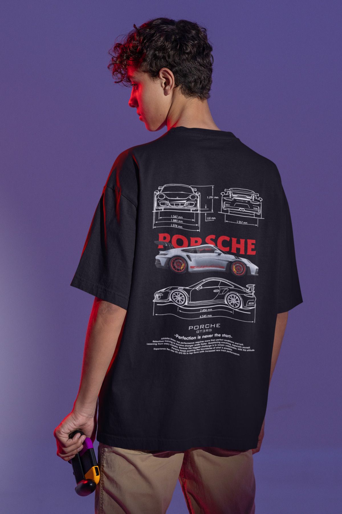 Uniquetex Porsche Baskılı Unisex Oversize T-shirt 911 gts