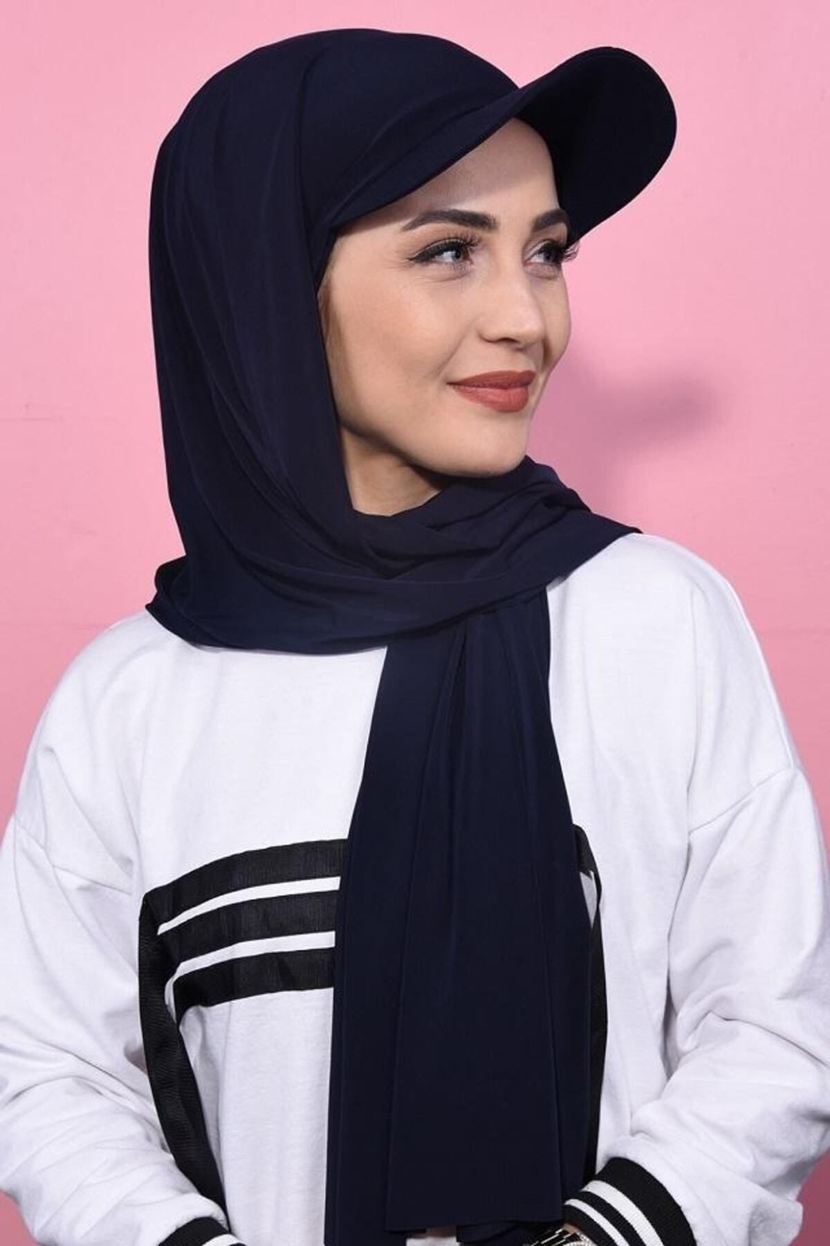 ŞİNKESK Şapkalı Boneli Hazır Şal Hijab Lacivert