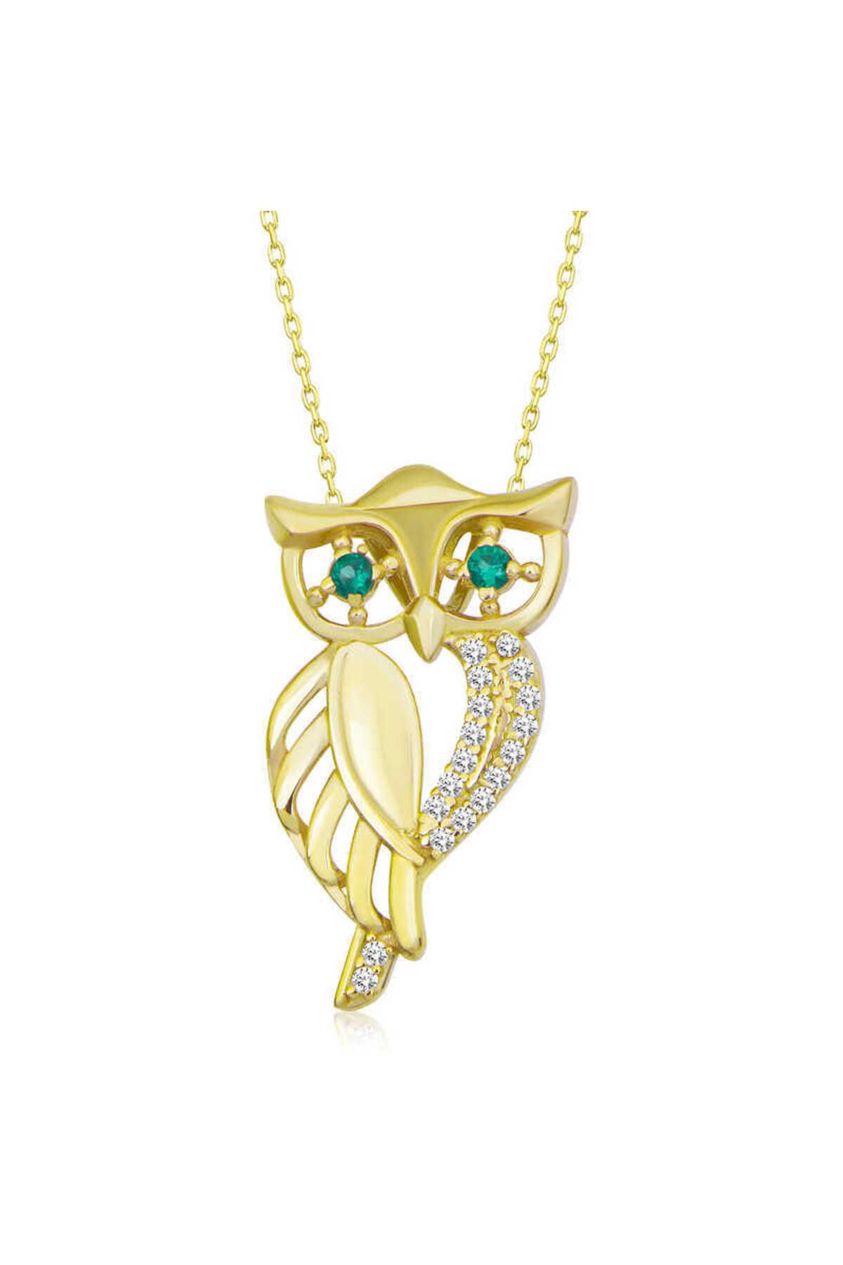 Gumush Gümüş Gold Yeşil Gözlü Baykuş Kadın Kolye