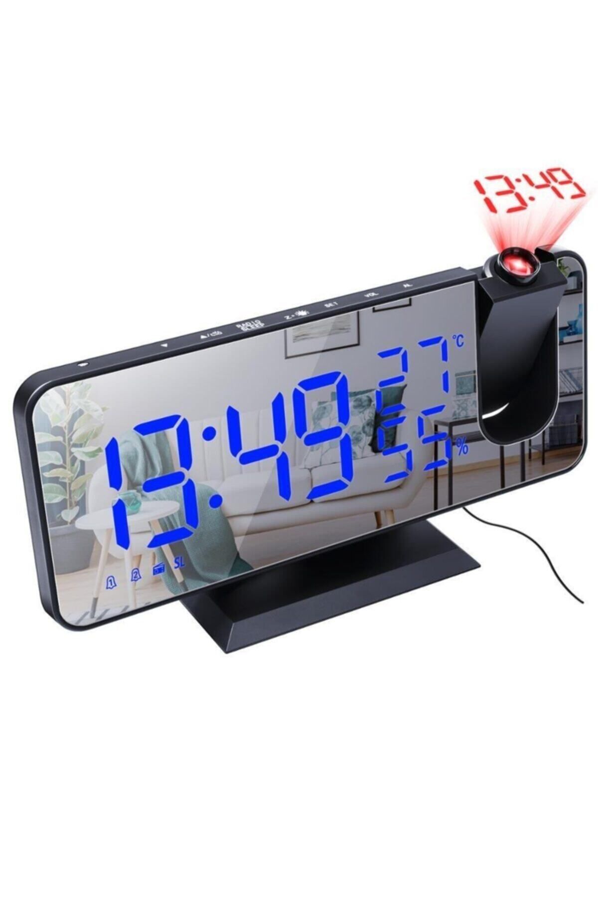 NIDAGE Digital Çok Fonksiyonlu Masaüstü Saat (fm Radio Alarm Projeksiyon Sıcaklık Alarm) Siyah Modern Plas