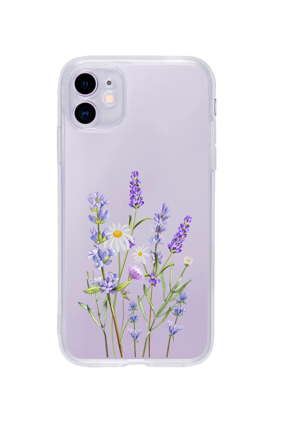 mooodcase Iphone 11 Uyumlu  Lavender Desenli Premium Şeffaf Silikon Kılıf