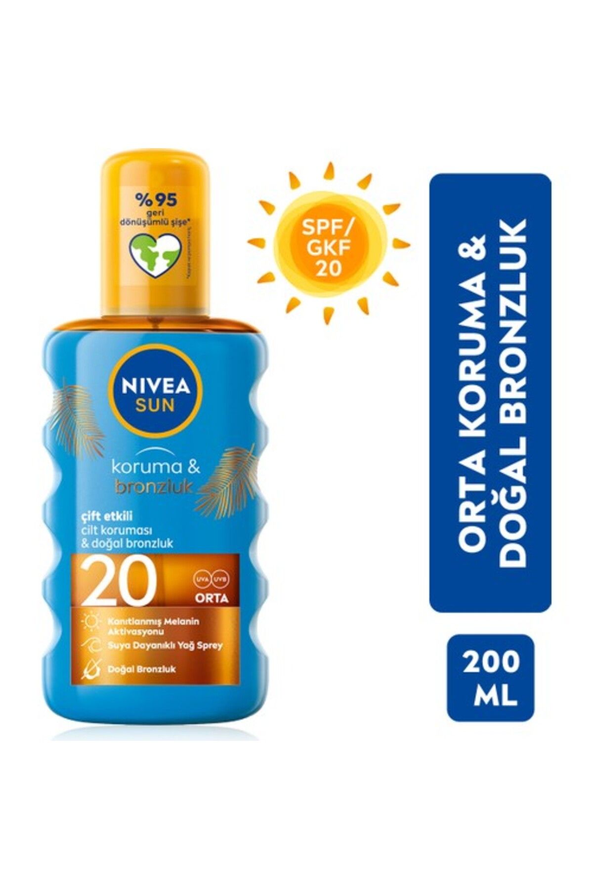 NIVEA Nıvea Sun Spf20 Koruma & Bronzluk Güneş Yağı 200 ml Sprey,anında Uva/uvb Koruması