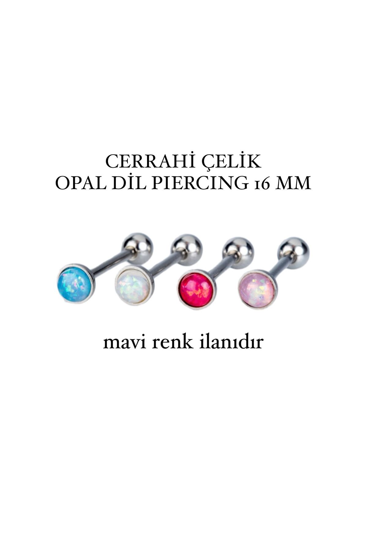 Doa Opal Taşlı Dil Piercing Cerrahi Çelik