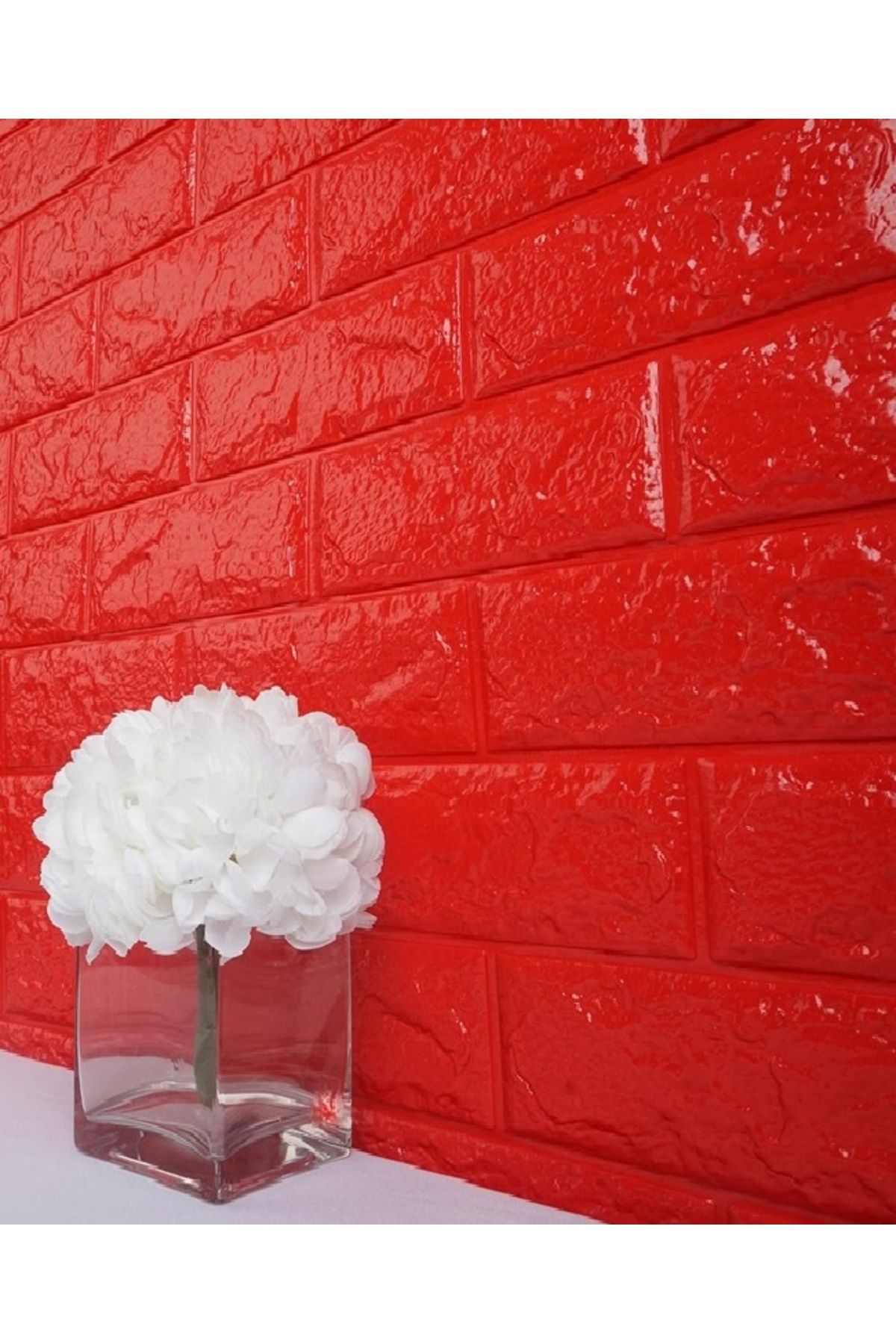 Renkli Duvarlar Kendinden Yapışkanlı Kırmızı Tuğla Desen Duvar Kağıdı Panel 70x38