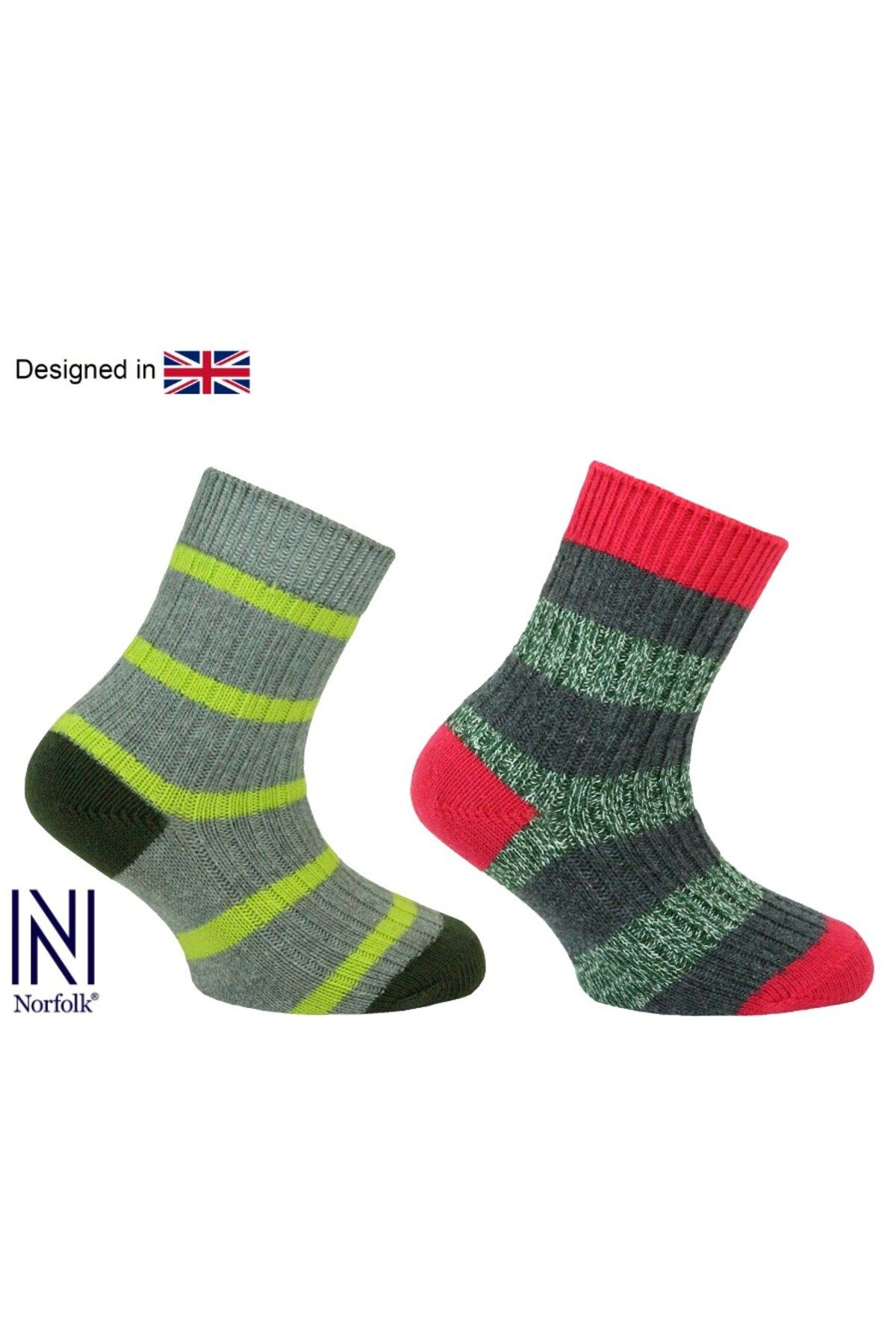 Norfolk Gri Yeşil Mario Ikili Paket Günlük Çocuk Çorabı
