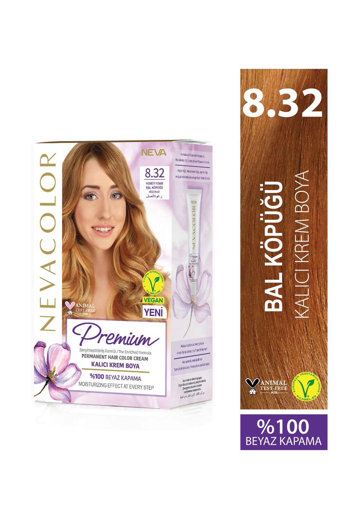Nevacolor Premium 8.32 BAL KÖPÜĞÜ Kalıcı Krem Saç Boyası Seti