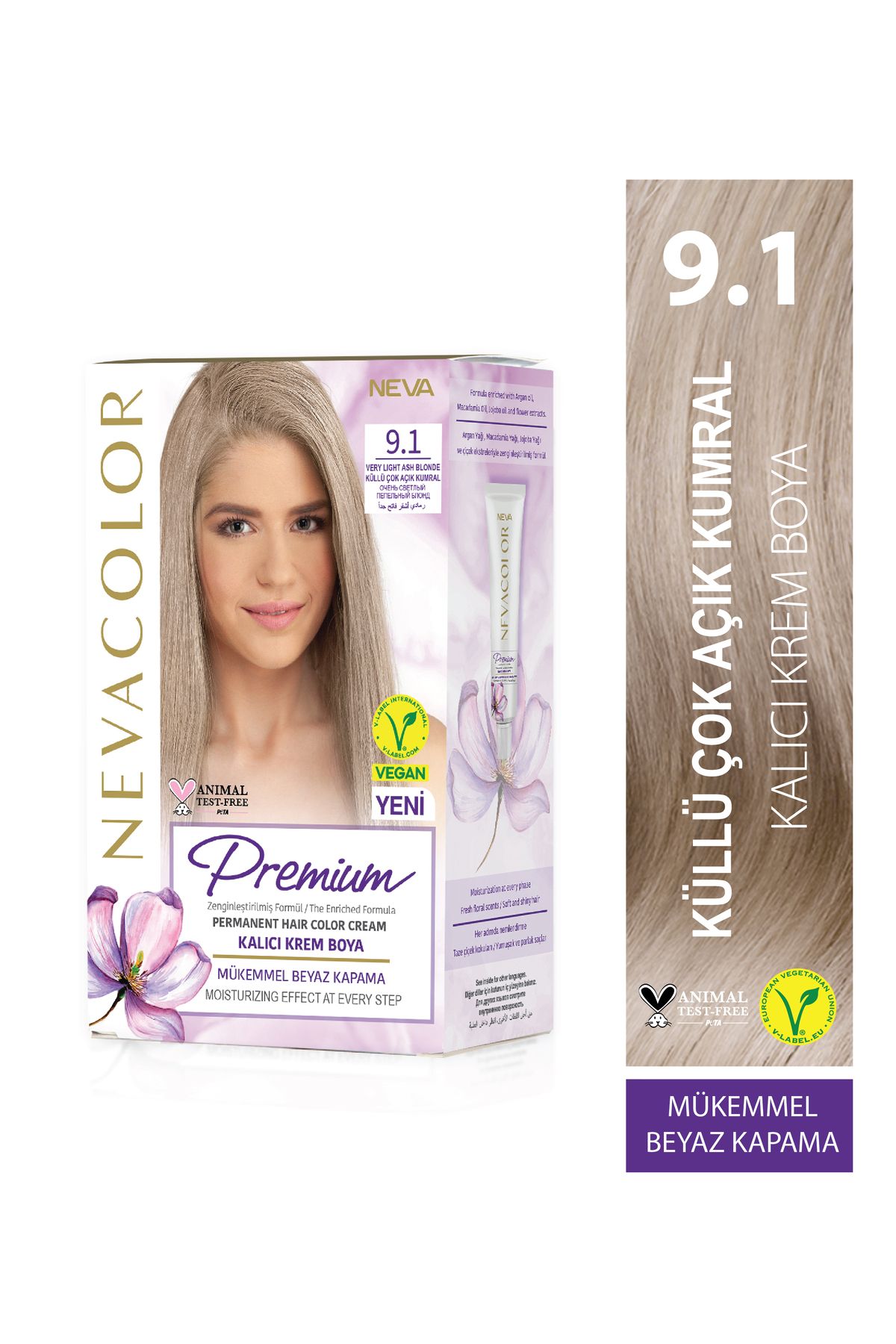 Nevacolor Premium 9.1 KÜLLÜ ÇOK AÇIK KUMRAL Kalıcı Krem Saç Boyası Seti