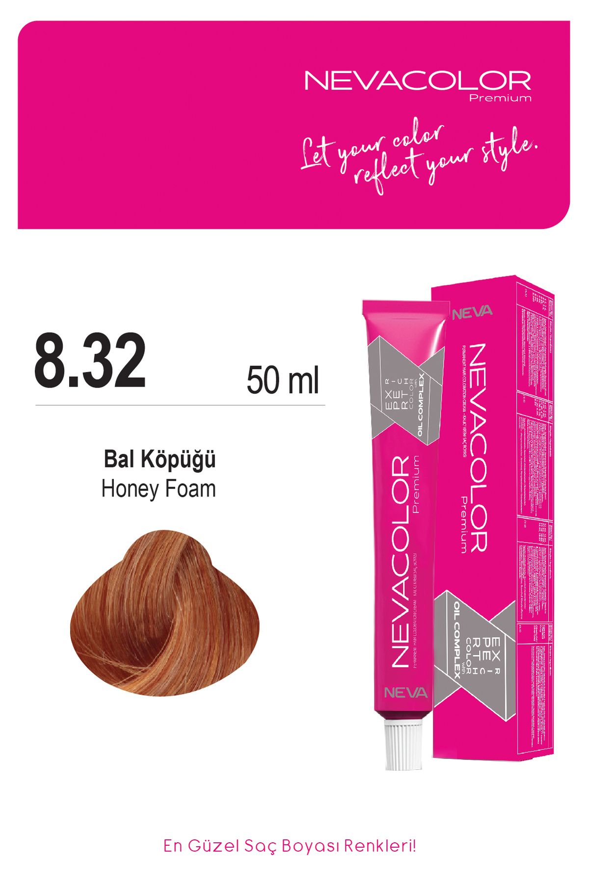 Nevacolor Premium 8.32 BAL KÖPÜĞÜ Kalıcı Krem Saç Boyası 50ml