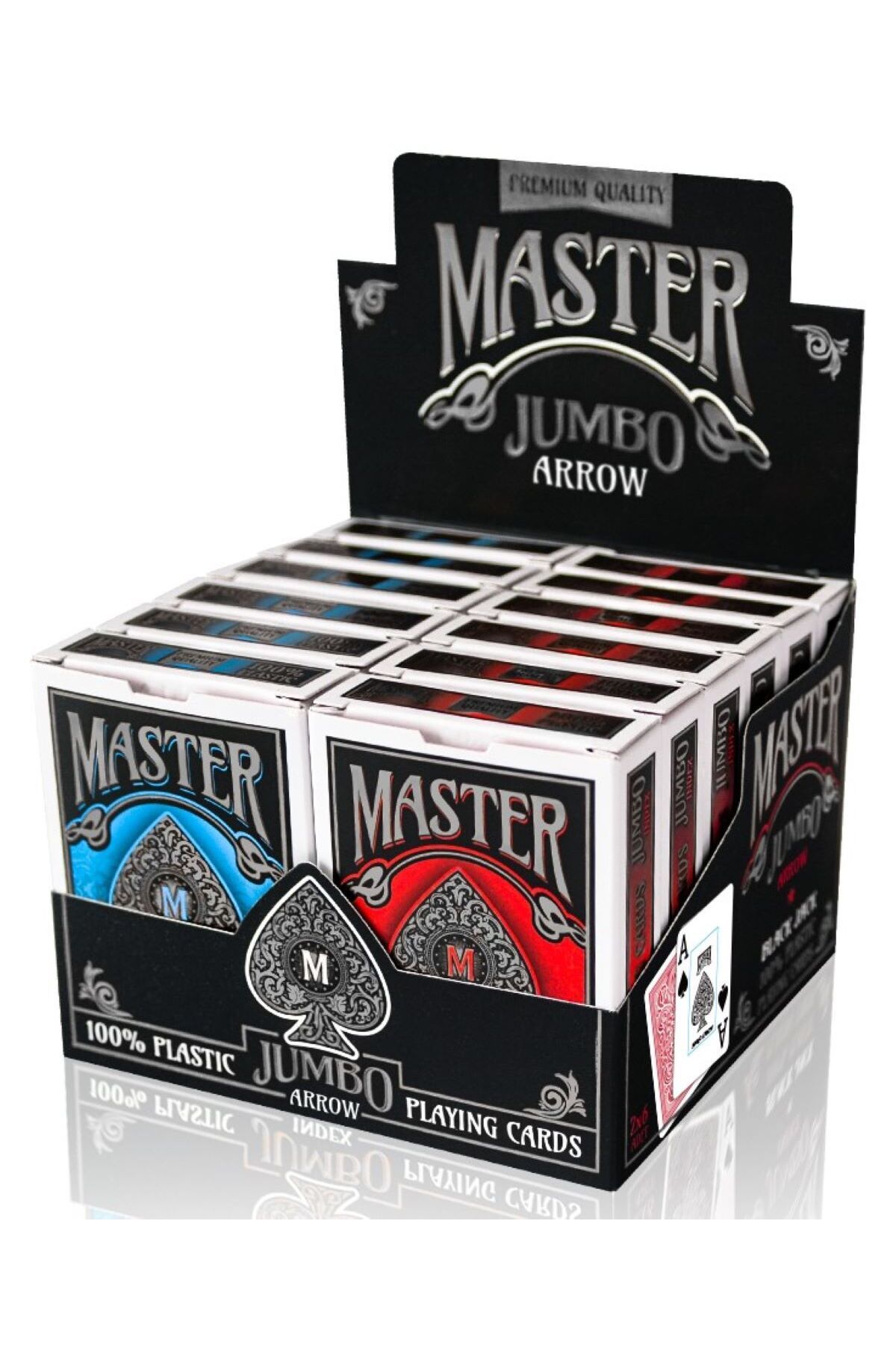 Ks Games Master BJ Jumbo Arrow Düzine 2 Deste Plastik Poker Oyun Kağıdı (Kırmızı,Mavi)