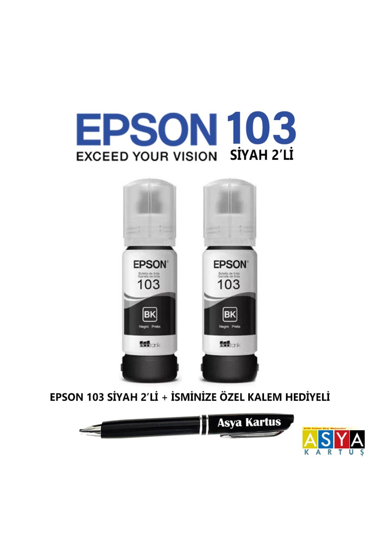 Epson 103 siyah mürekkep kartuşu, Epson L3252 yazıcı uyumlu 2'li siyah kartuş