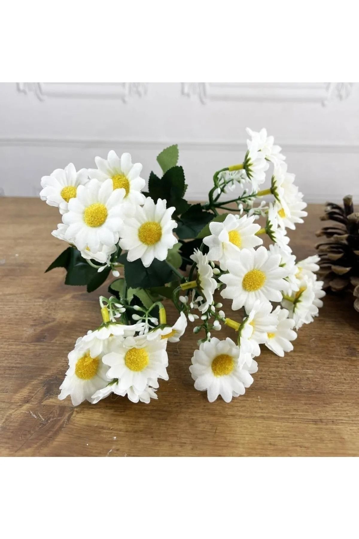 LUZAB Beyaz Papatya Yapay Çiçek Gerçek Görünümlü 5 Dallı 25 Çiçekli