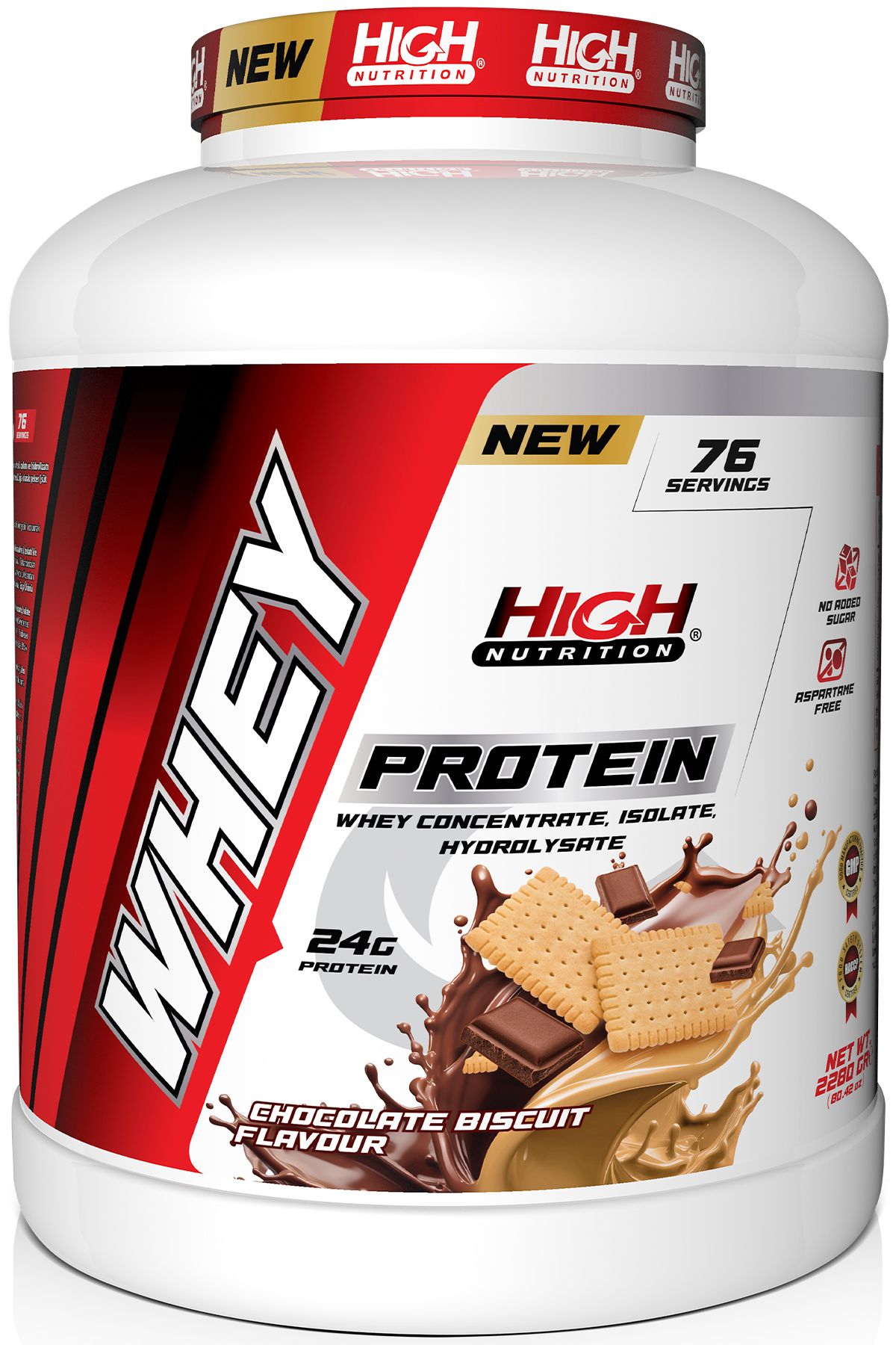 High Nutrition Protein Tozu 2280 Gr Çikolata Bisküvi Aromalı Whey Protein 24 Gram Protein 76 Servis