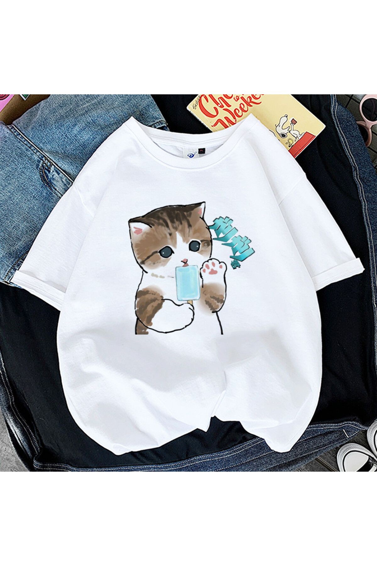 GALASHOP Kedi Kadın baskı komik tişört Model89