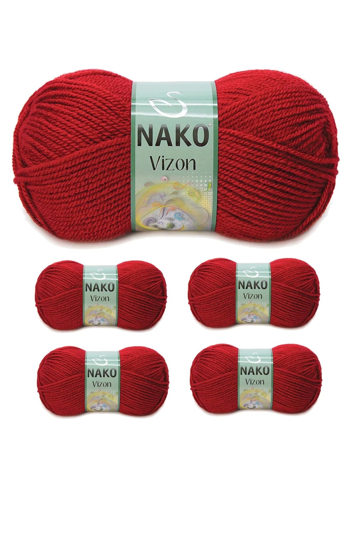 Nako 5 Adet Vizon Premium Akrilik El Örgü Ipi Yünü Renk No:1175 Koyu Kırmızı