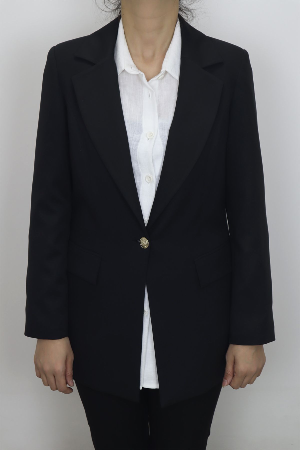 KLAPA Fistan Store  Siyah Klasik Kesim Normal Kalıp Tek Düğmeli Büyük Beden Yazlık Blazer Ceket