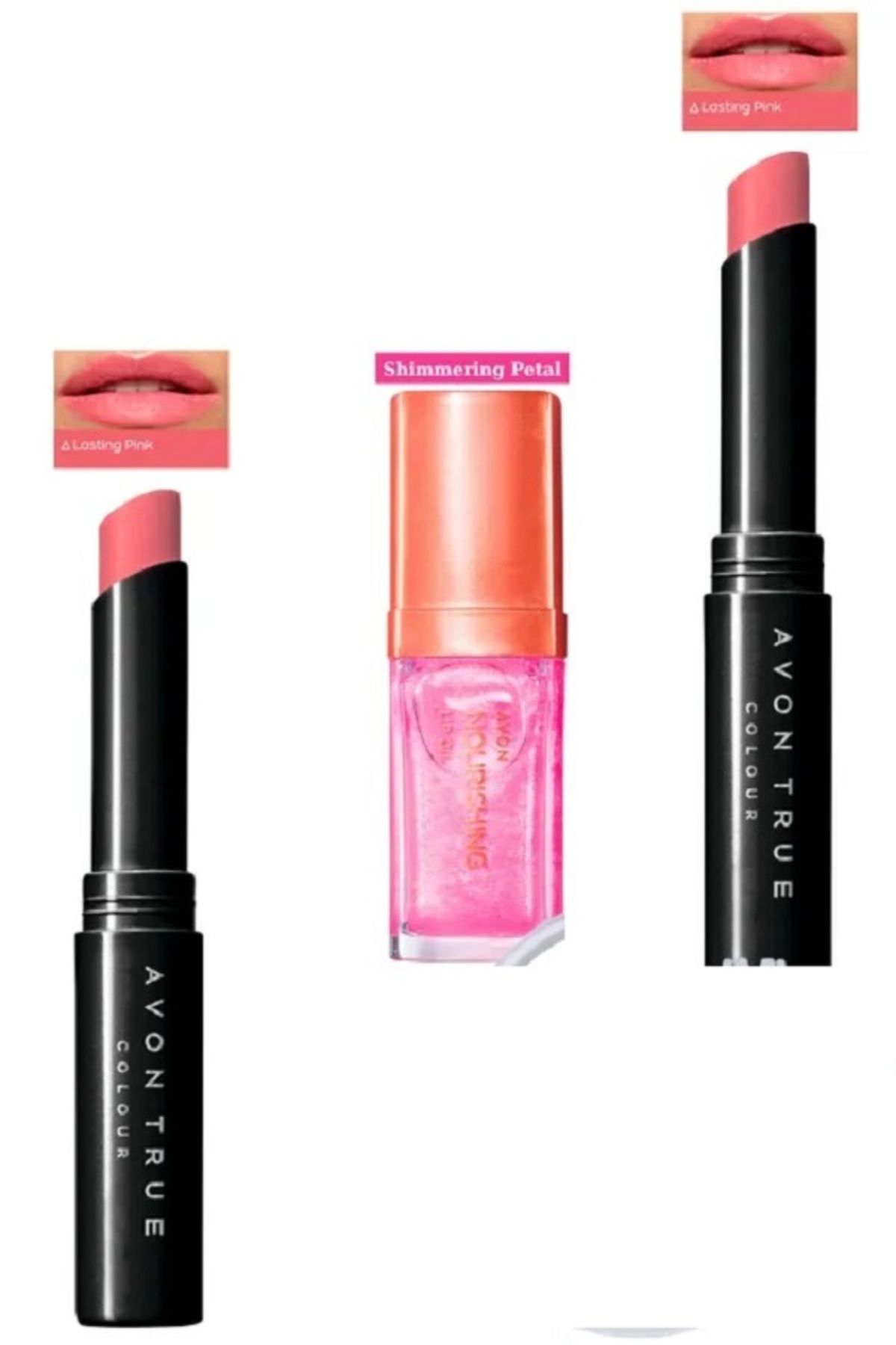 Avon Ultra Beauty Ruj Lasting Pink 2'li + Shimmering Petal Dudak Bakım Yağı