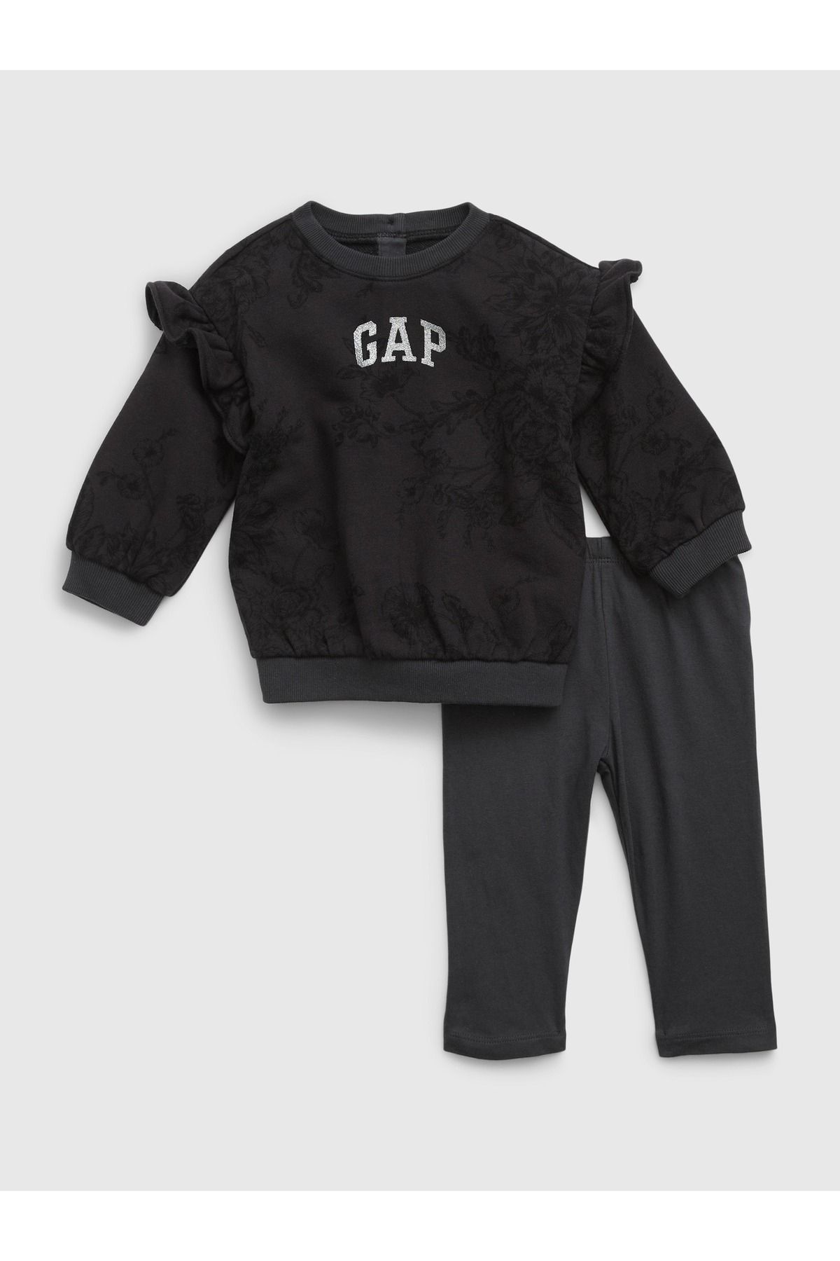 GAP Kız Bebek Siyah Gap Logo Çiçek Desenli Sweatshirt Set