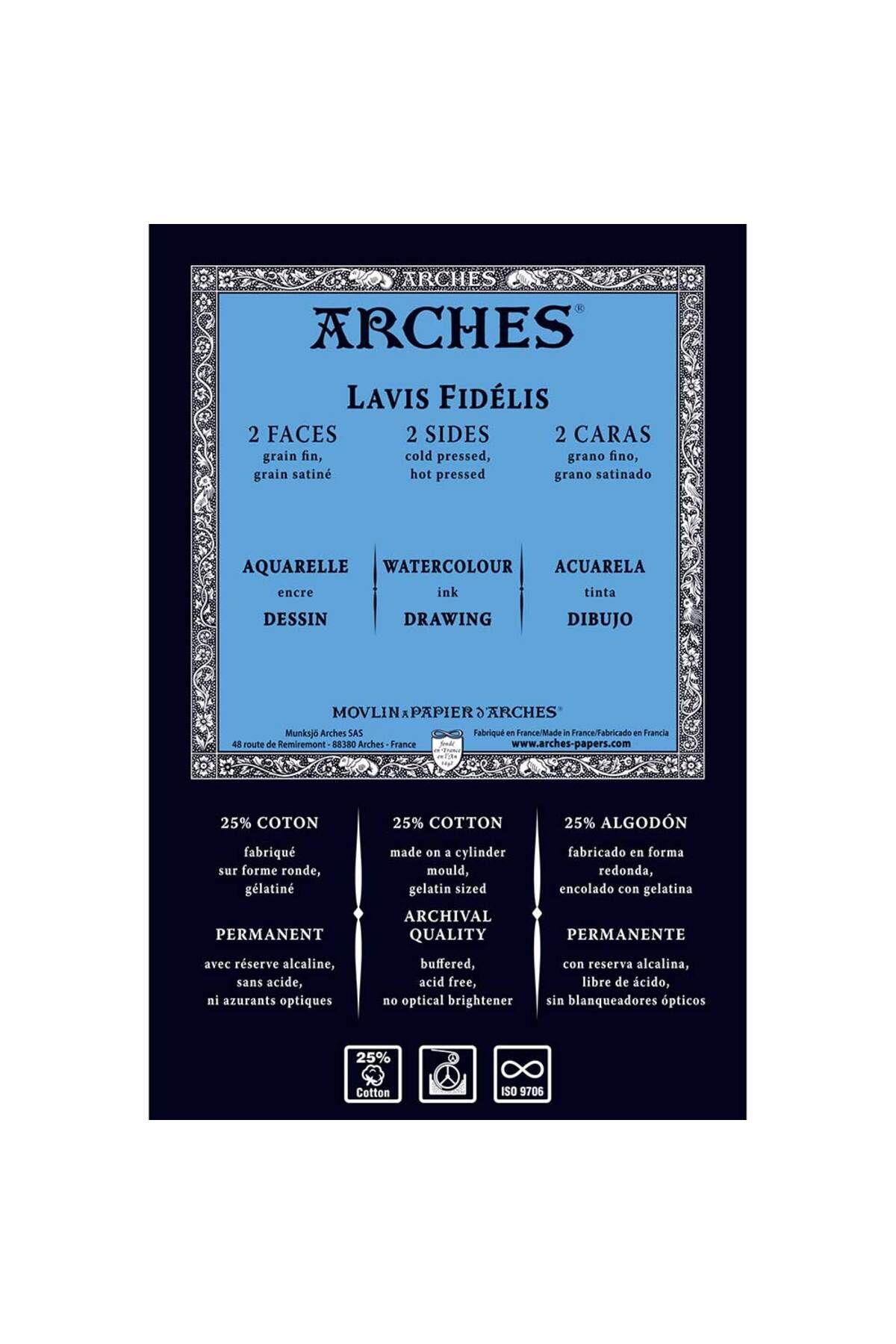 Arches En Tout Cas Lavis Fidelis White 220g 50x64cm-CP front/S.Grain b-25%C