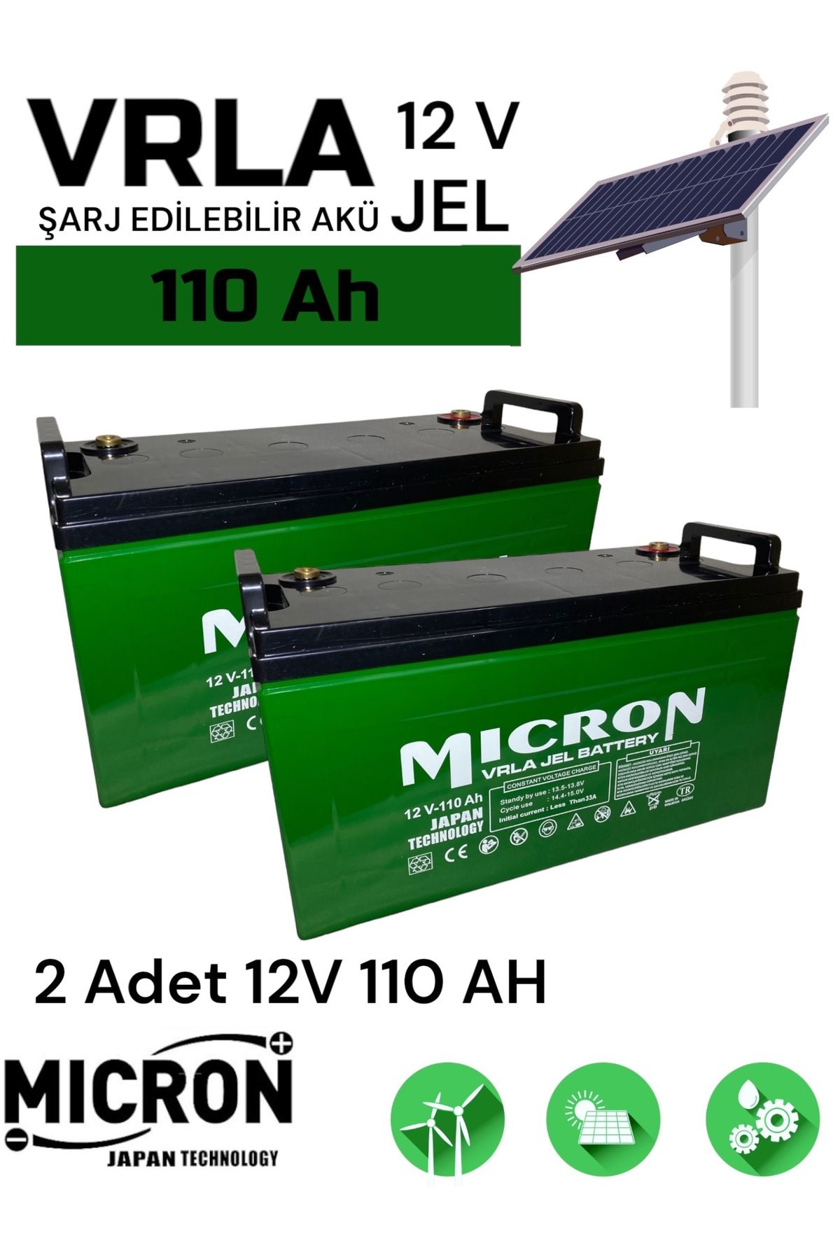 Micron 2 Adet 12v 110 Ah Japon Teknoloji Malezya Üretimi Vrla Jel Akü ,batarya , Pil Ince Tasarım