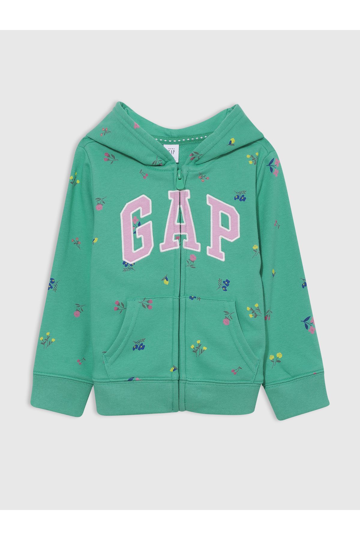GAP Kız Bebek Yeşil Gap Logo Fermuarlı Fransız Havlu Kumaş Sweatshirt