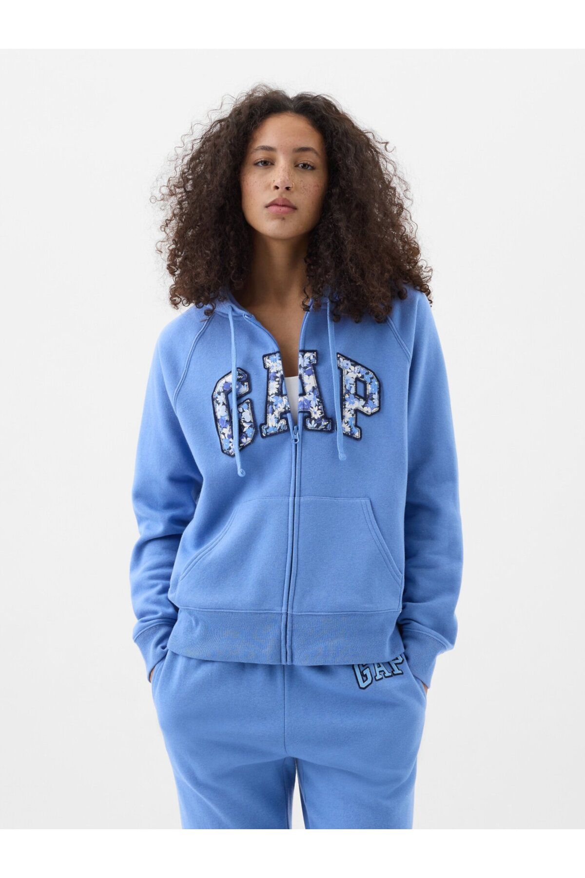 GAP Kadın Mavi Gap Logo Fermuarlı Fransız Havlu Kumaş Sweatshirt