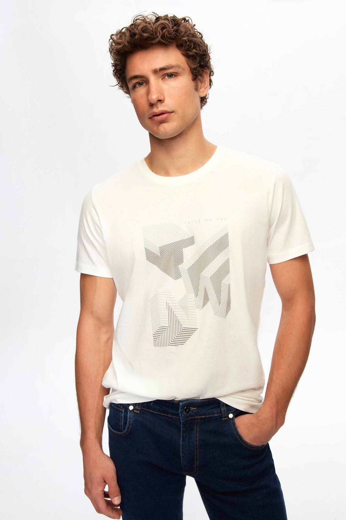 TWN Slim Fit Beyaz Baskılı T-shirt