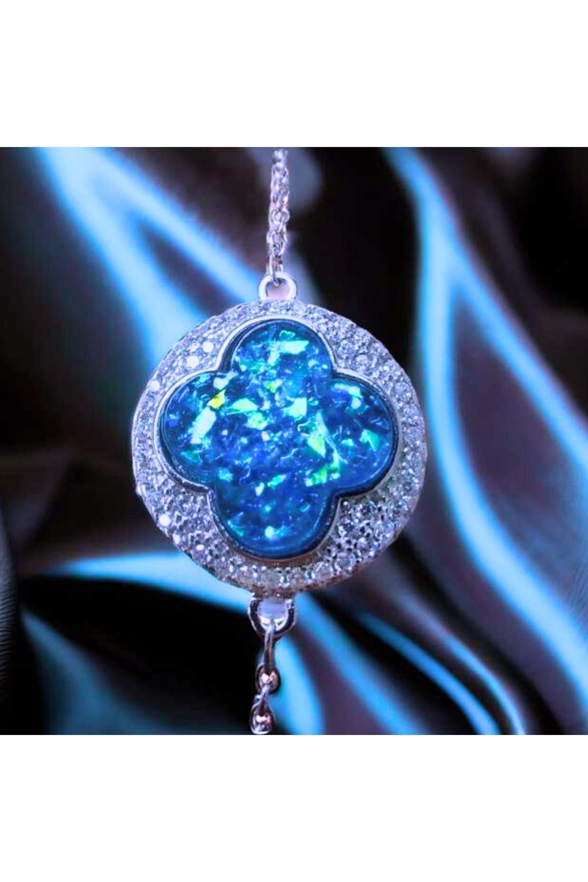 TREND Yonca Mavi Opal Doğal Taşlı 925 Ayar Gümüş Bileklik