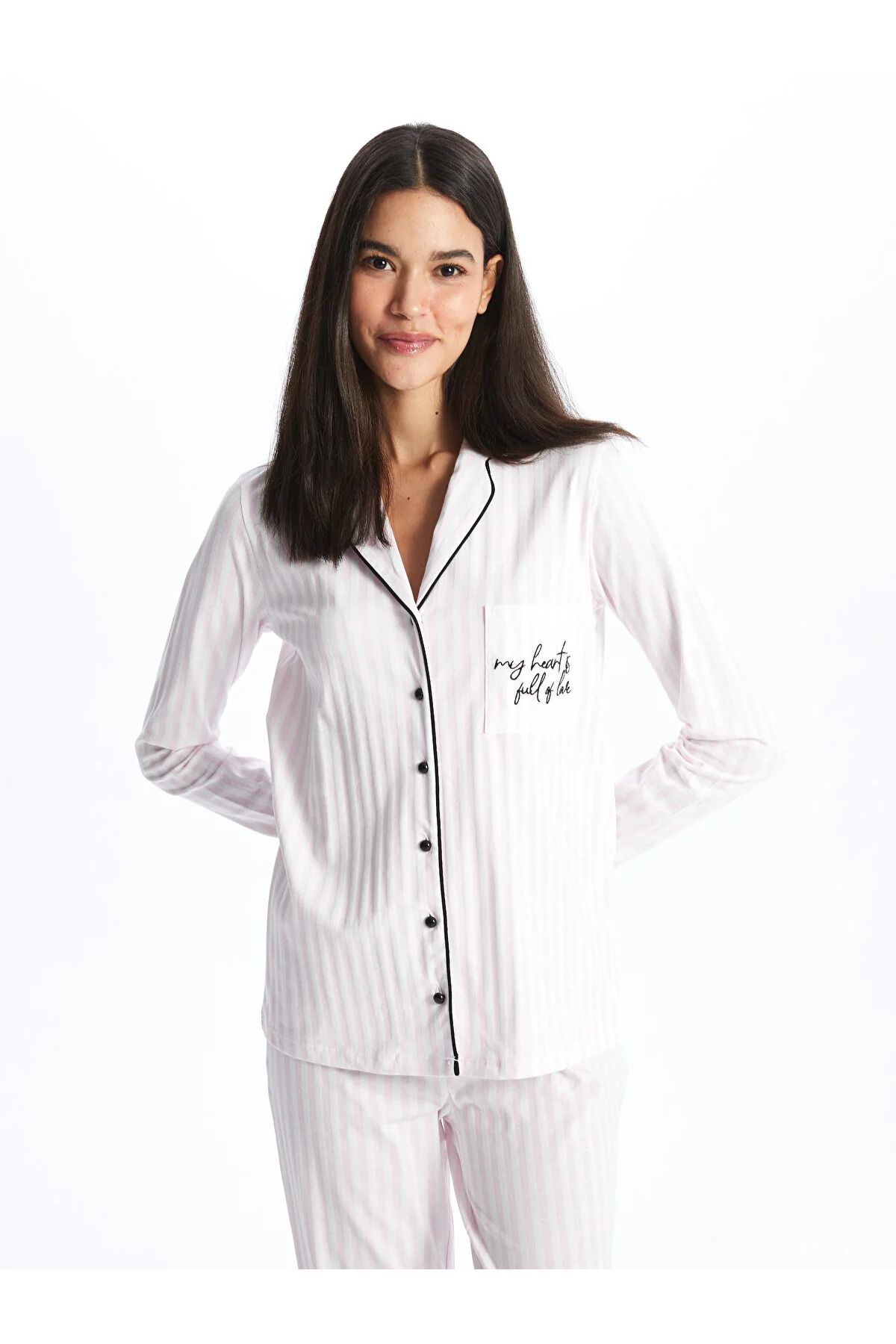 LC Waikiki LCW DREAM Gömlek Yaka Çizgili Uzun Kollu Kadın Pijama Takımı