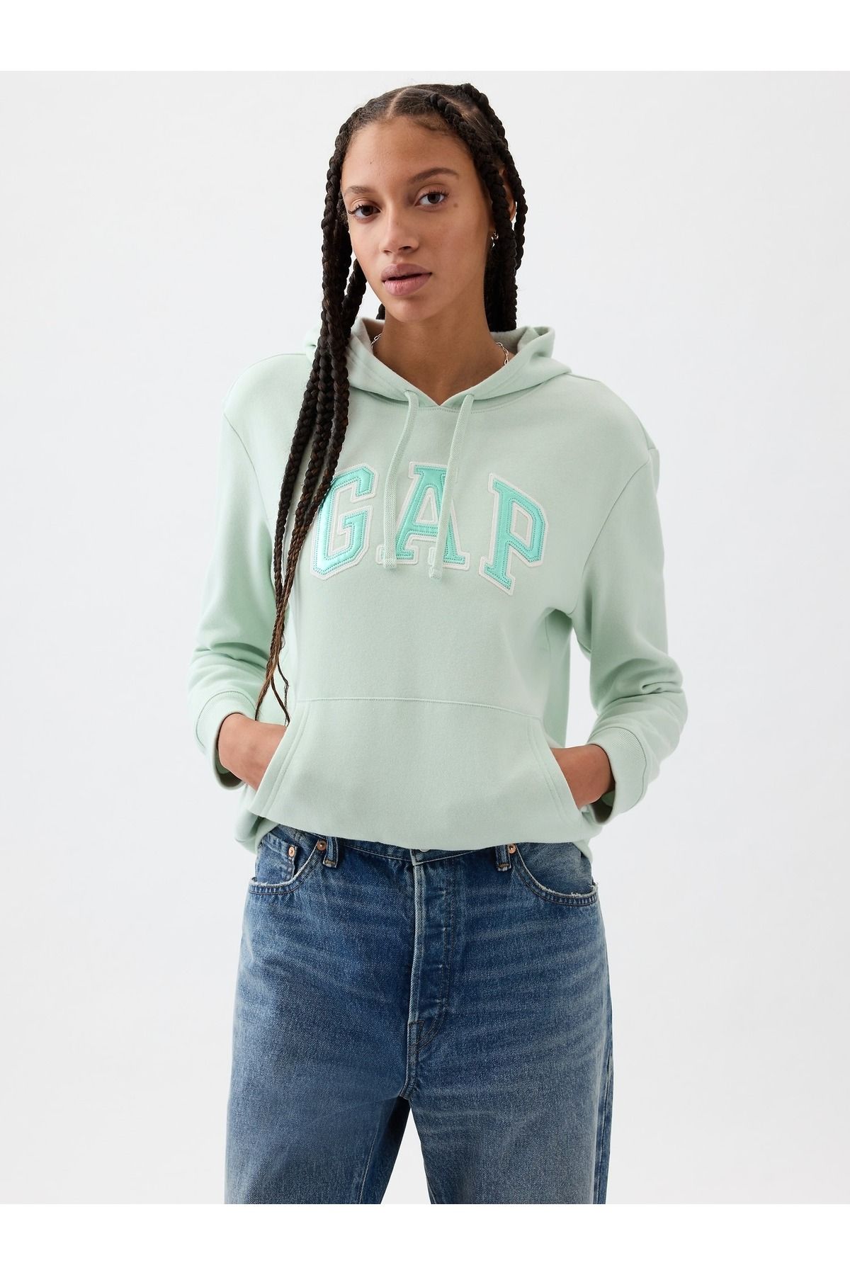 GAP Kadın Yeşil Gap Logo Fleece Sweatshirt