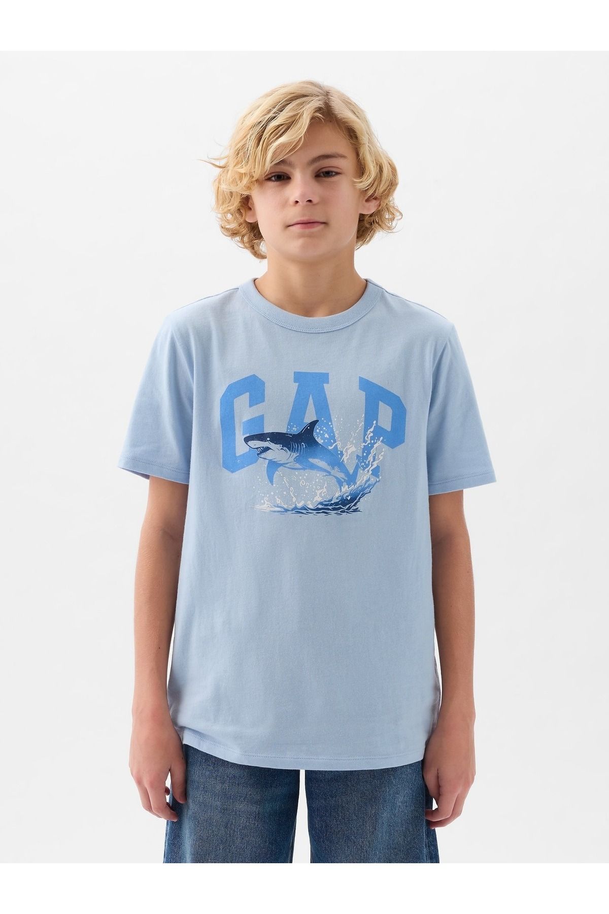 GAP Erkek Çocuk Mavi Gap Logo Grafikli T-Shirt