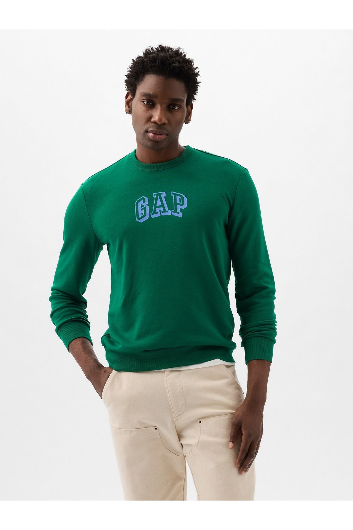 GAP Erkek Yeşil Gap Logo Fransız Havlu Kumaş Sweatshirt
