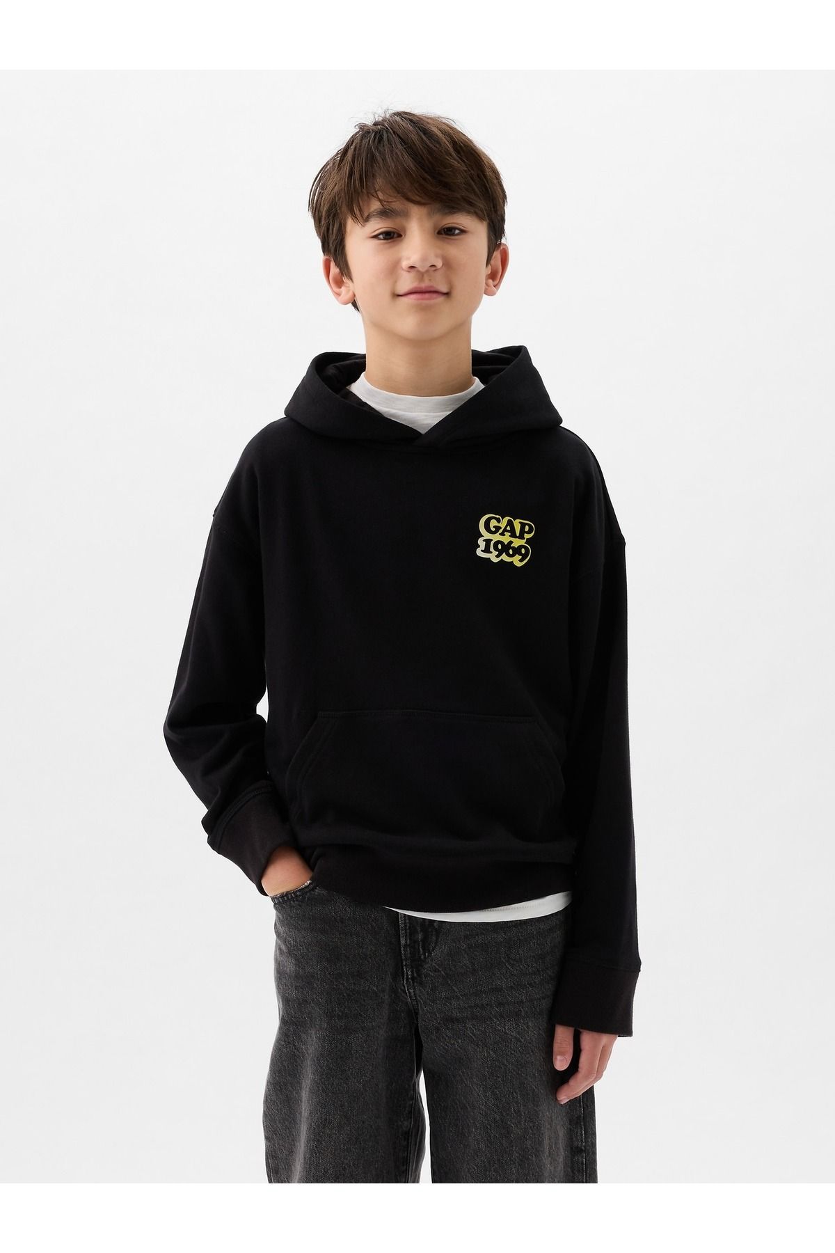 GAP Erkek Çocuk Siyah Gap Logo Grafikli Sweatshirt