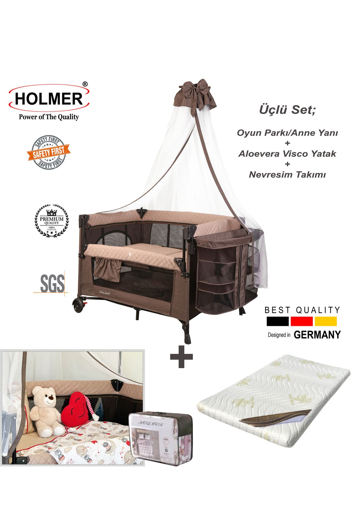 Holmer Coolstyle 3'lü Set  Beşik/Anne Yanı + Aloevera Yatak + Bebek Nevresim Takımı
