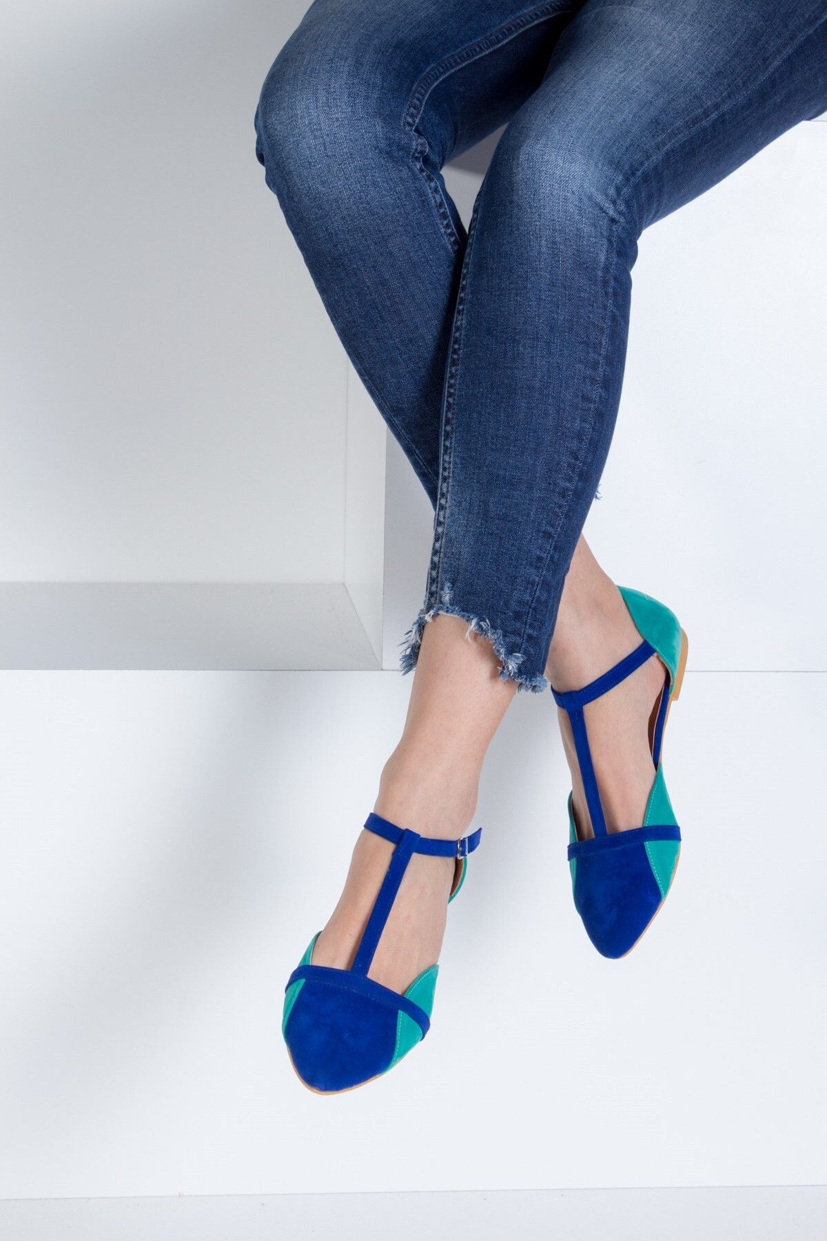 Fox Shoes Saks Mavi Su Yeşili Kadın Ayakkabı B726881802