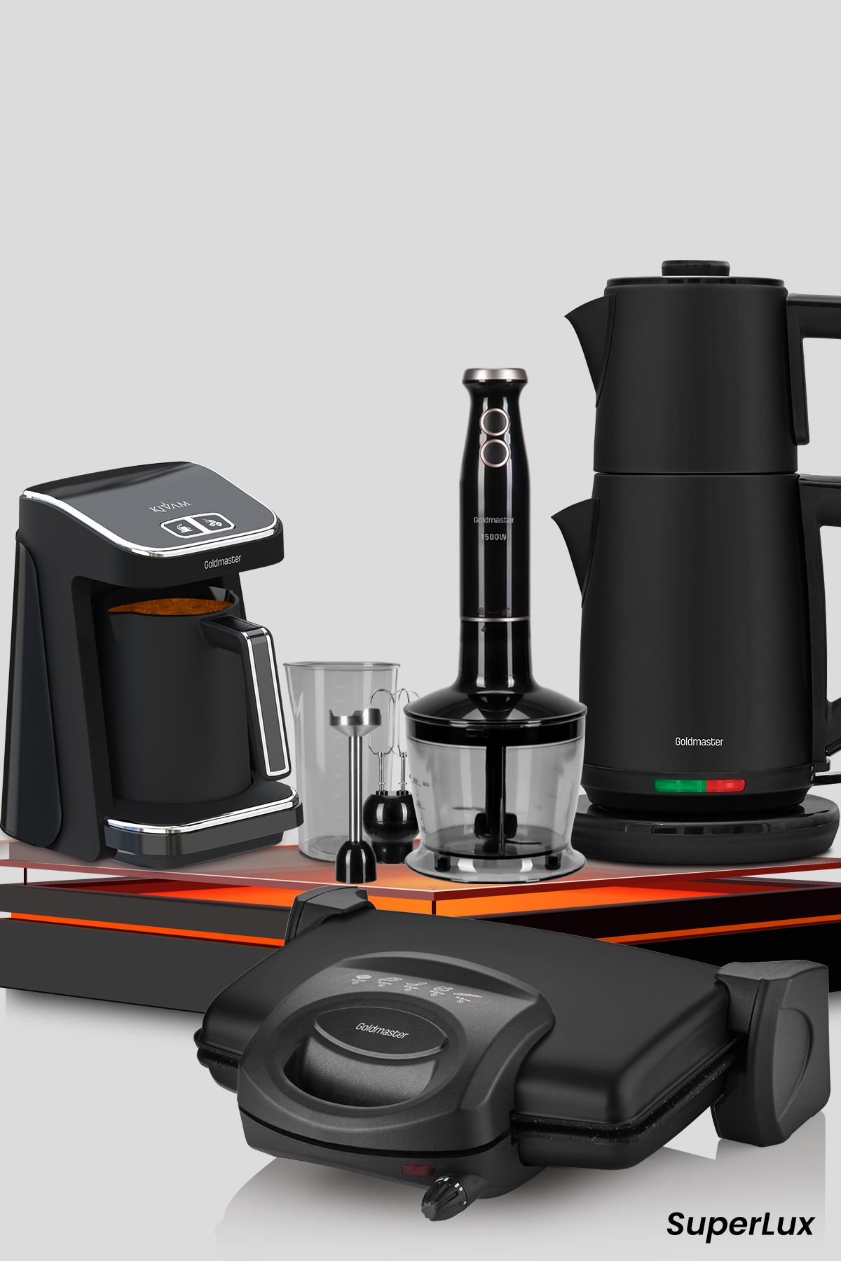 GoldMaster SuperLux Siyah 18 Parça Avantajlı Elektronik Evlilik Paketi Elektrikli Mutfak Çeyiz Seti