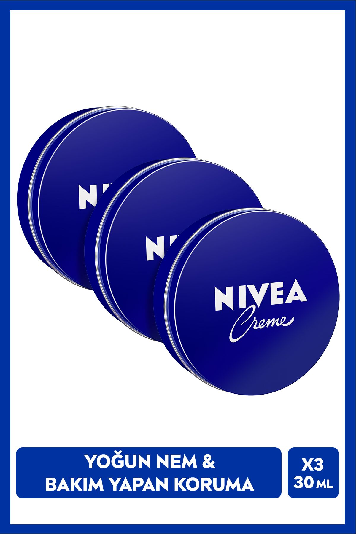 NIVEA Creme 30ml, Bakım Yapan Koruma, Uzun Süreli Yoğun Nemlendirici, El Yüz ve Vücut, X3 Adet