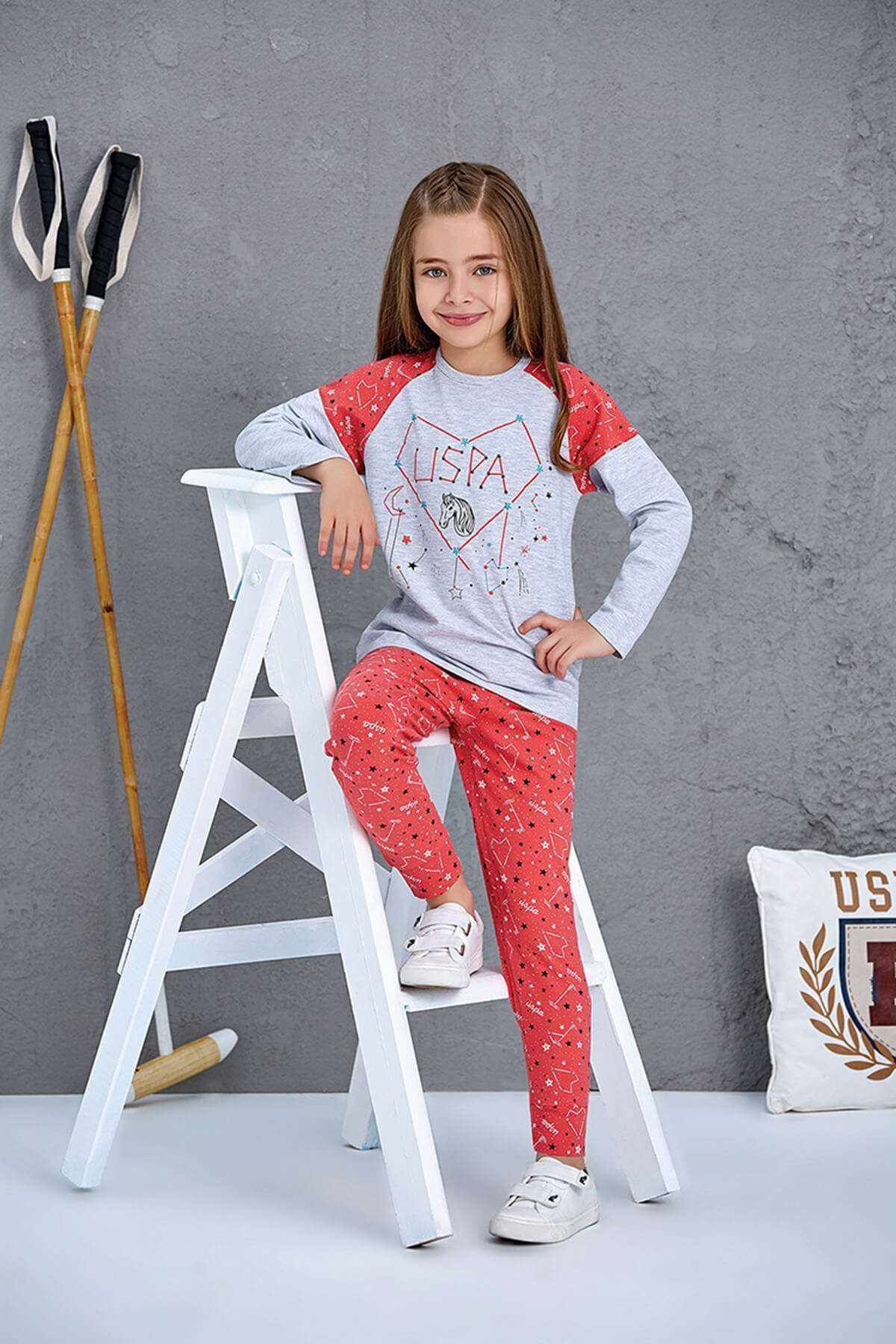 U.S. Polo Assn. Us Polo Assn Lisanslı Kız Çocuk Pijama Takımı Gri