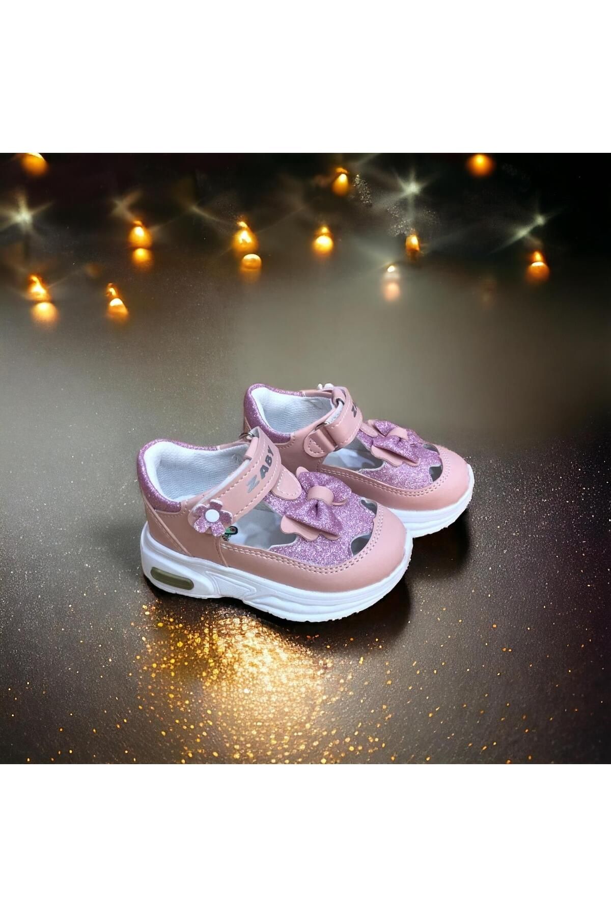 CihanShoes Kız Bebe Ortopedik Cırtlı Esnek Hafif Nefes Alabilen Pembe Renk Işıklı Bebek Sneaker Spor Ayakkabı