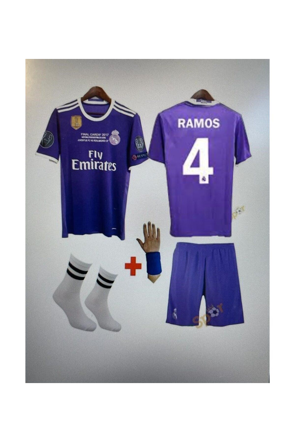 gökmenspor Sergio Ramos 2017 Cardif Şampiyonlar Ligi Real Madrid Mor Çocuk Futbol Forması 4'lü Set Sergio1z