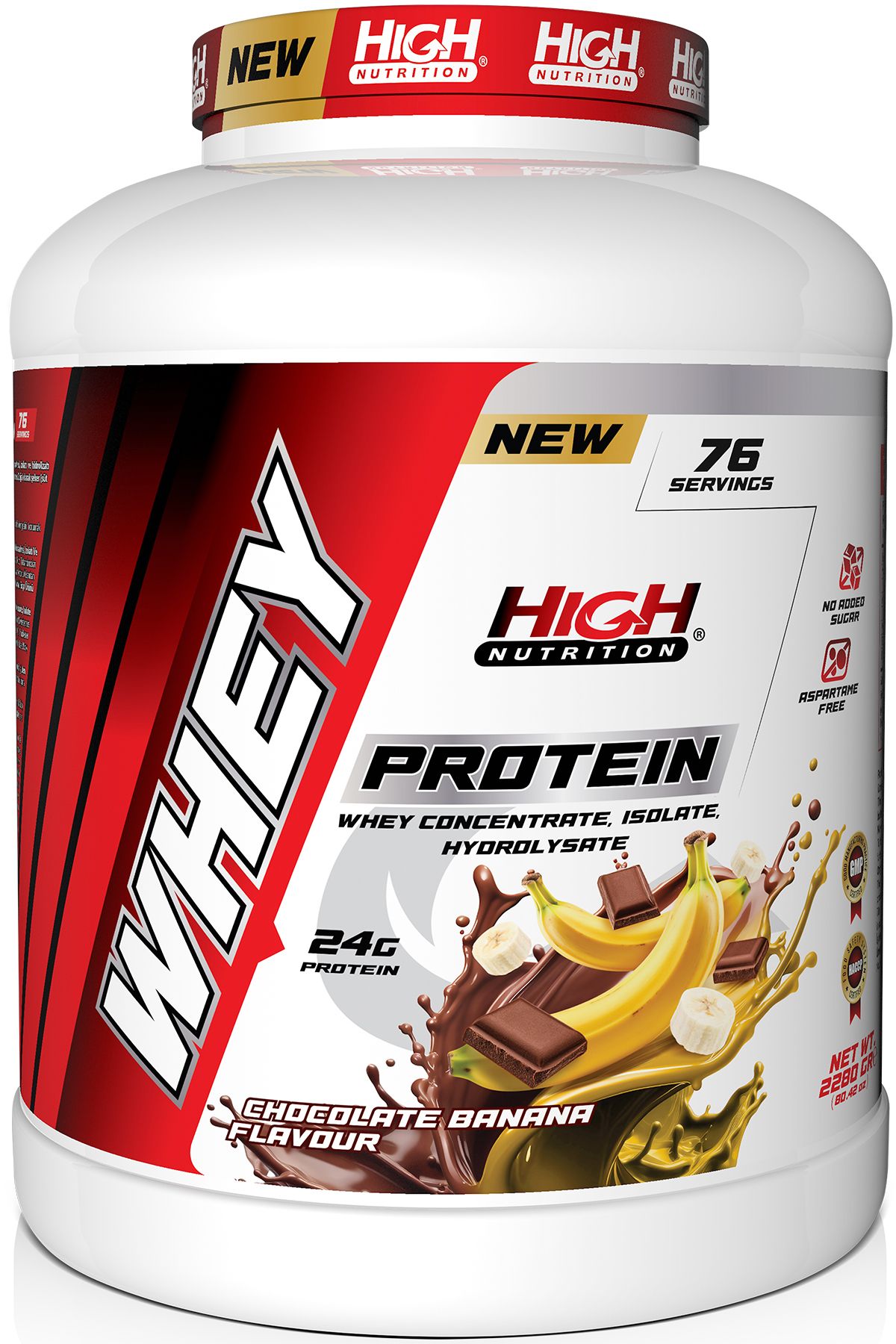 High Nutrition Protein Tozu 2280 Gr Çikolata Muz Aromalı Whey Protein 24 Gram Protein 76 Servis