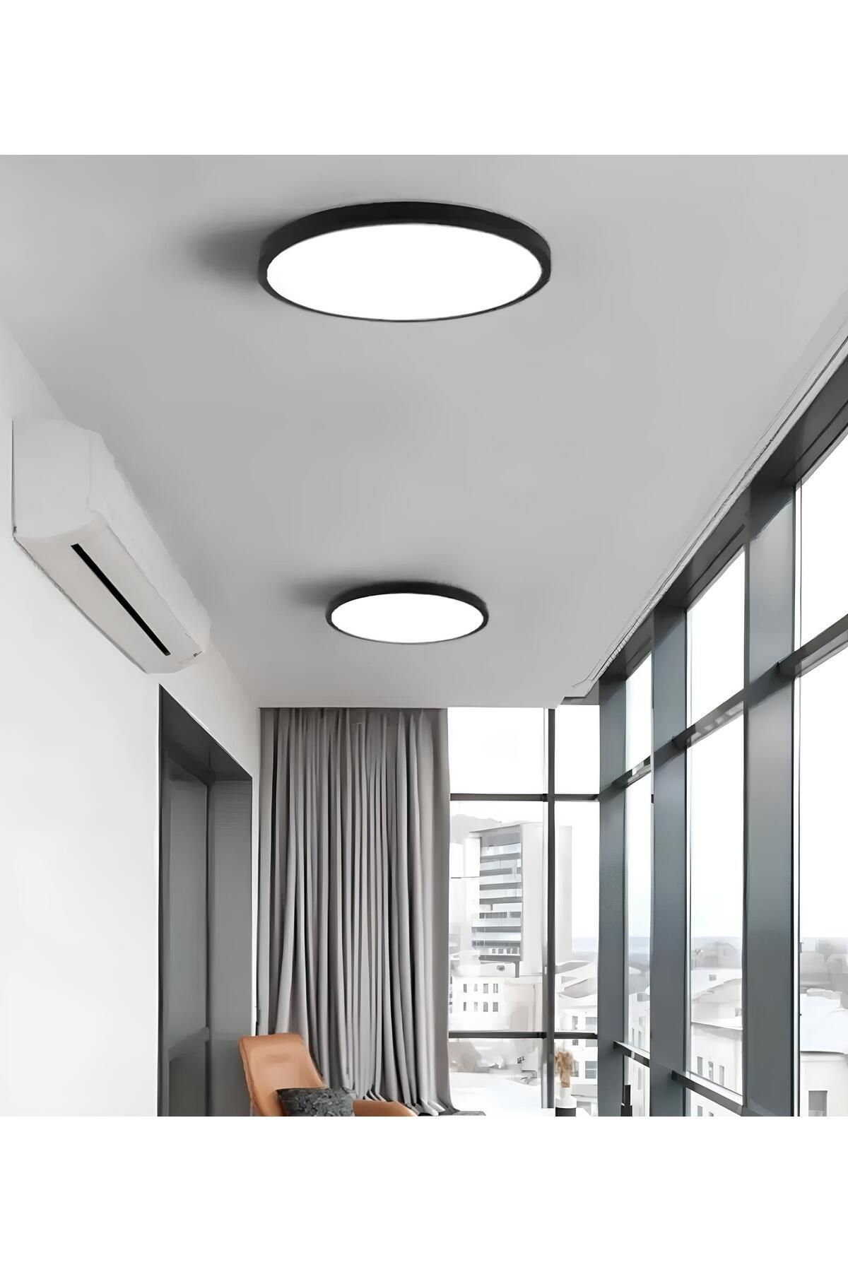 burenze Modern Tavana Sıfır Plafonyer Panel Led Avize Gün Işığı Sıcak Beyaz Led Işık Siyah Metal Kasa