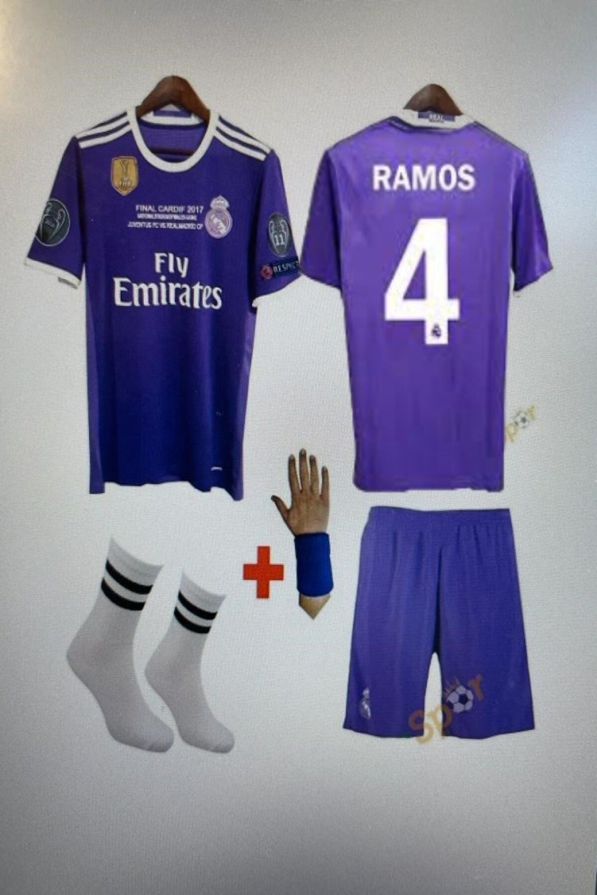 gökmenspor Real Madrid Sergio Ramos Mor 2017 Cardif Ligi Finali Retro Çocuk Futbol Forması 4'lü Set
