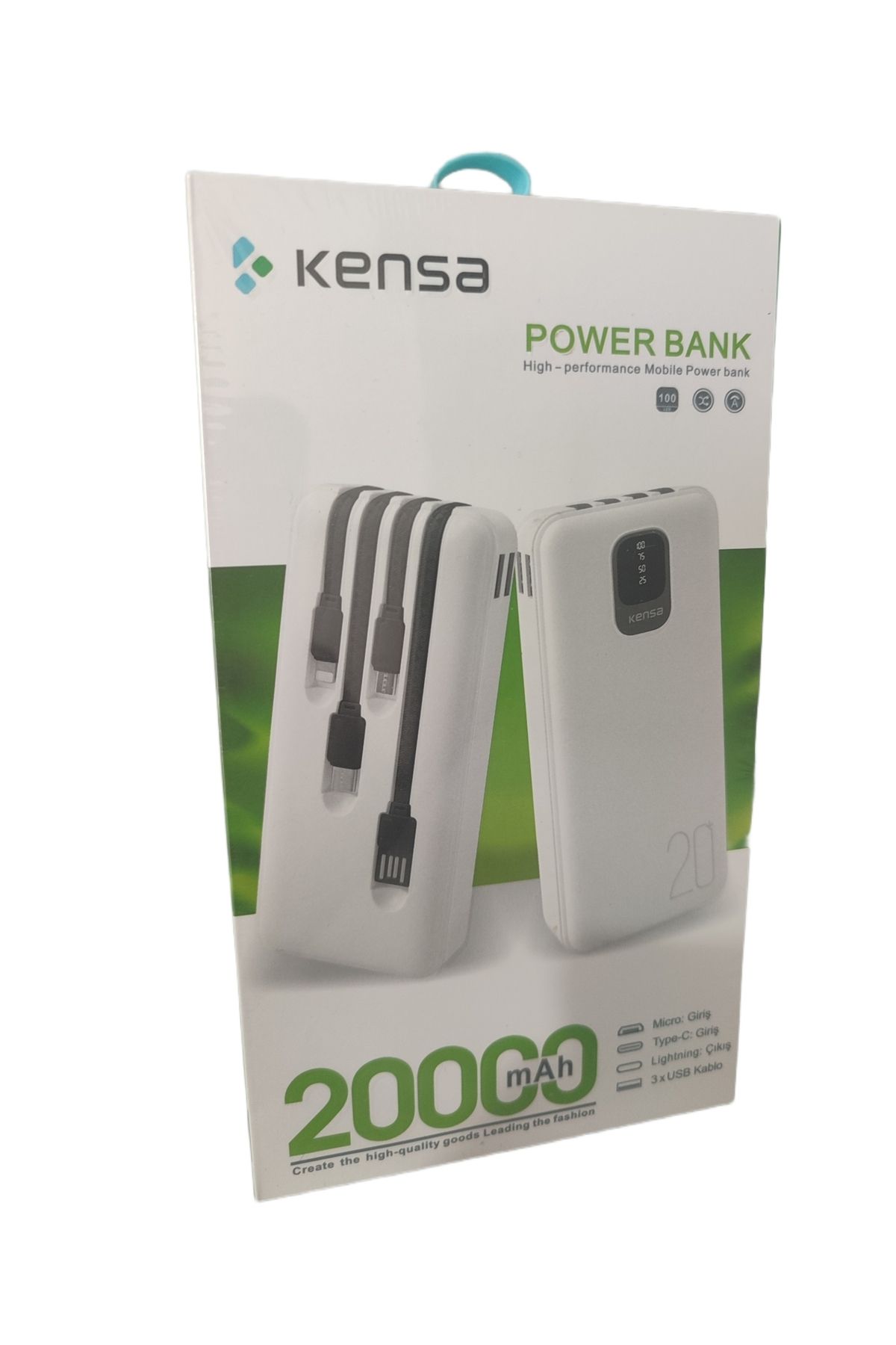 Kensa Powerbank Kp-57 20.000 Mah Kendinden Kablolu Dijital Göstergeli Hızlı Şarj