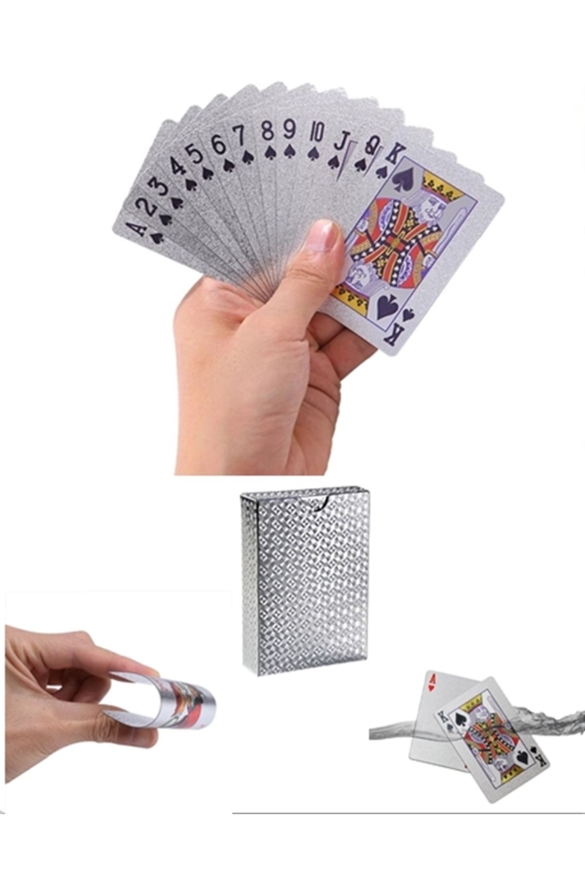 Boldy Gümüş Oyun Kartı Gümüş Iskambil Kağıdı Gümüş Poker Kartı Silver Oyun Kağıdı Plastik Su Geçirmez Kart